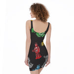 Vintage Robot Pattern Print Sleeveless Bodycon Dress