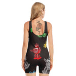 Vintage Robot Pattern Print Sleeveless One Piece Swimsuit