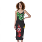 Vintage Robot Pattern Print Slim Fit Midi Cami Dress