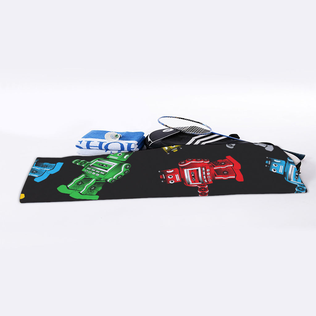 Vintage Robot Pattern Print Sports Towel