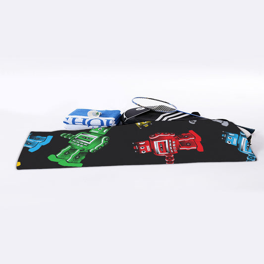 Vintage Robot Pattern Print Sports Towel
