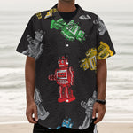 Vintage Robot Pattern Print Textured Short Sleeve Shirt