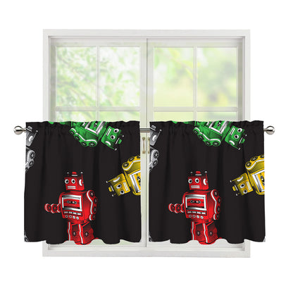 Vintage Robot Pattern Print Tier Curtains