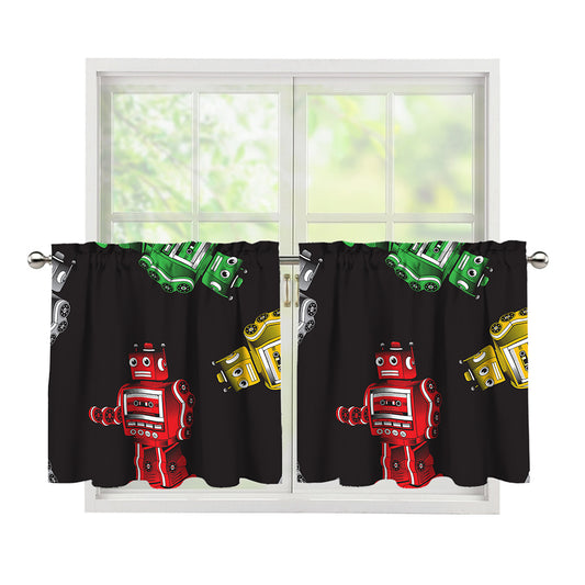 Vintage Robot Pattern Print Tier Curtains