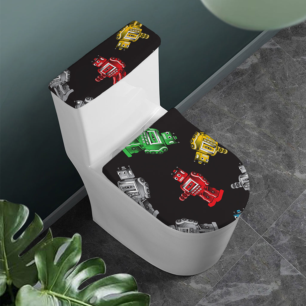 Vintage Robot Pattern Print Toilet Lid And Tank Cover Set