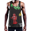 Vintage Robot Pattern Print Men's Workout Tank Top