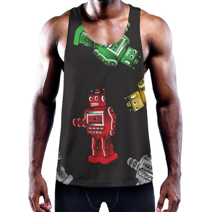Vintage Robot Pattern Print Training Tank Top