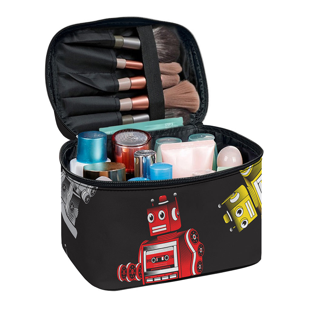 Vintage Robot Pattern Print Travel Makeup Bag