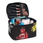 Vintage Robot Pattern Print Travel Makeup Bag
