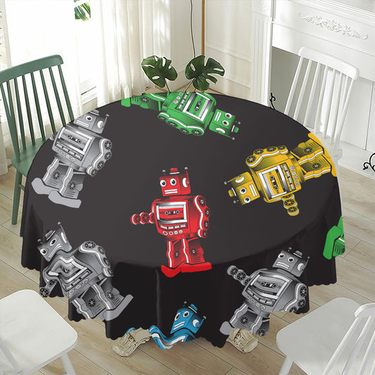 Vintage Robot Pattern Print Waterproof Round Tablecloth