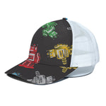 Vintage Robot Pattern Print White Mesh Trucker Cap