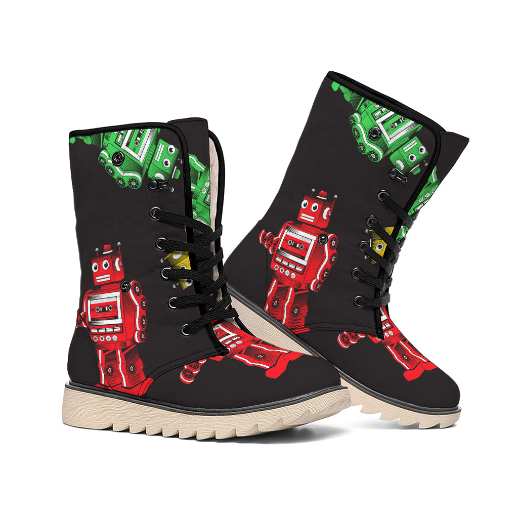 Vintage Robot Pattern Print Winter Boots