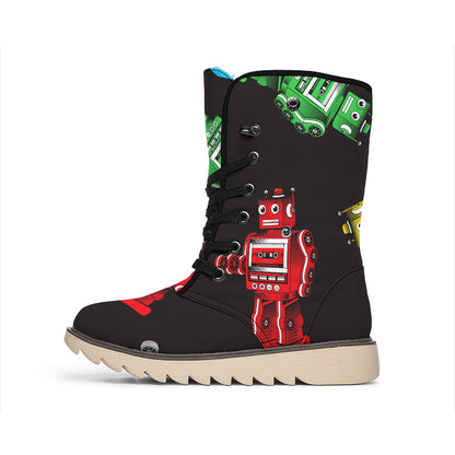 Vintage Robot Pattern Print Winter Boots