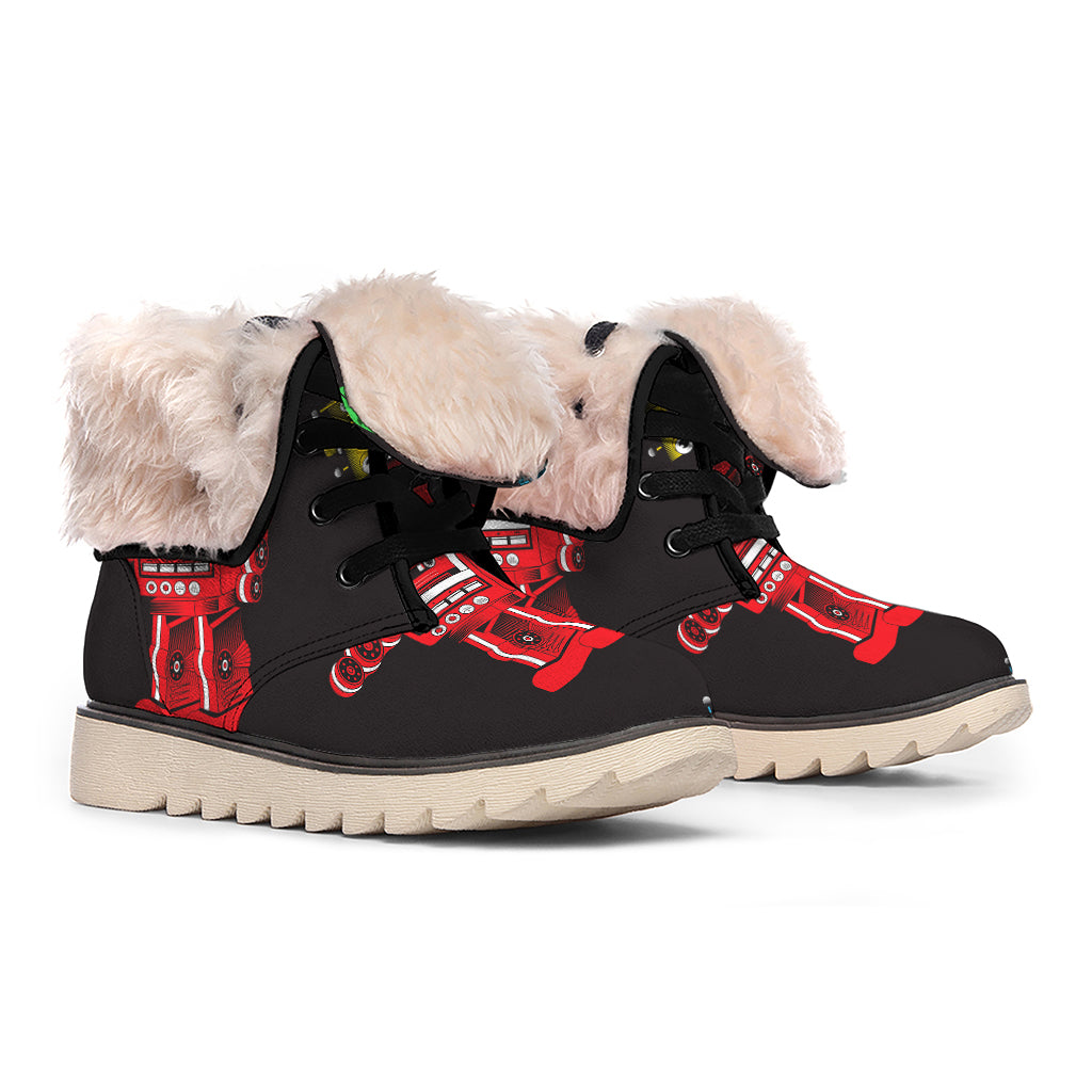Vintage Robot Pattern Print Winter Boots