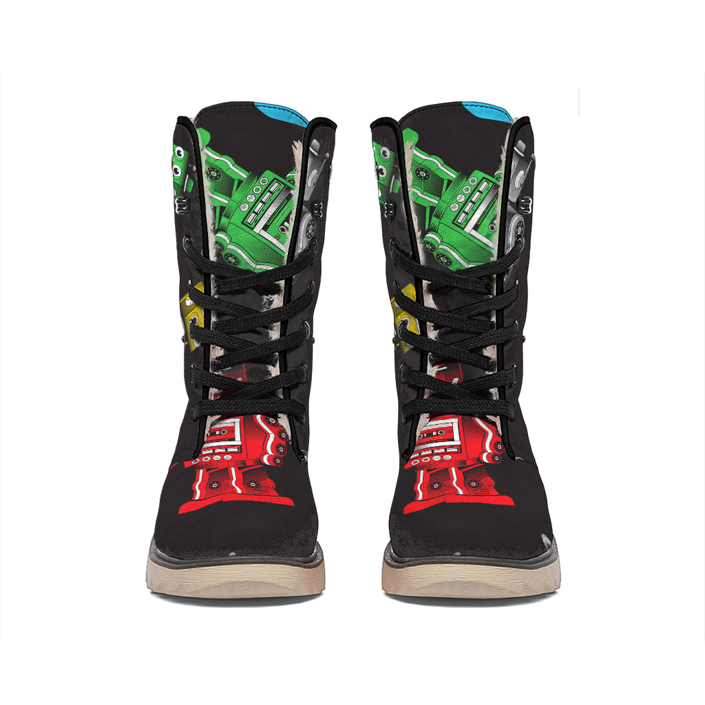 Vintage Robot Pattern Print Winter Boots