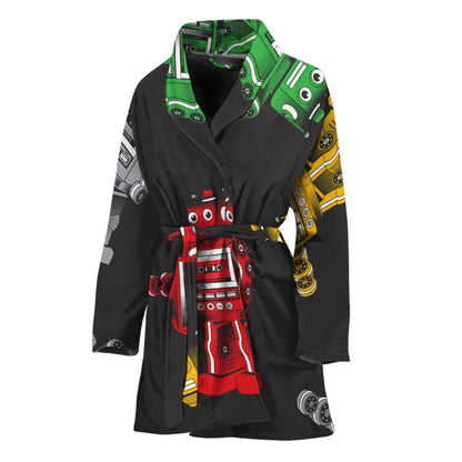 Vintage Robot Pattern Print Women's Bathrobe