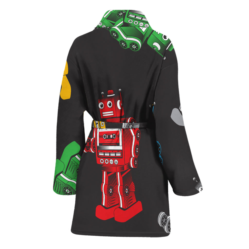 Vintage Robot Pattern Print Women's Bathrobe