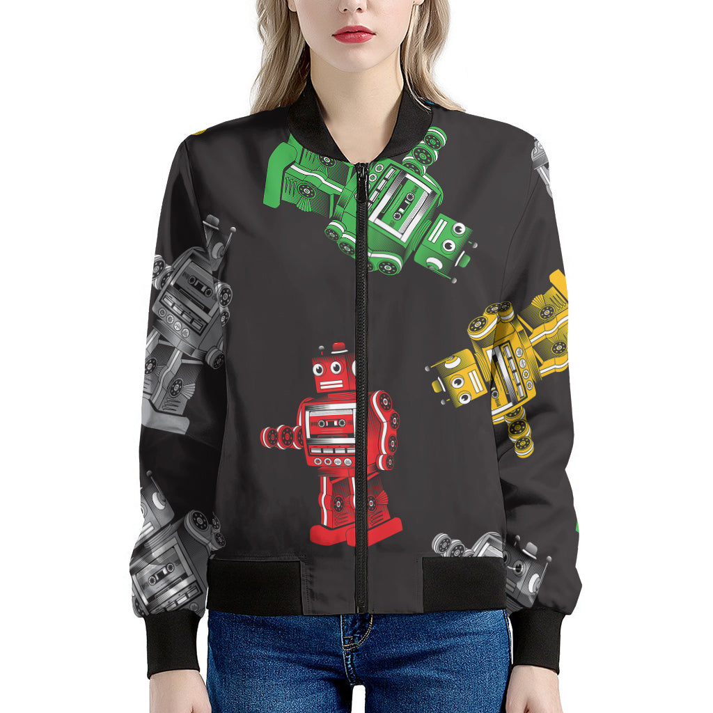 Vintage Robot Pattern Print Women's Bomber Jacket