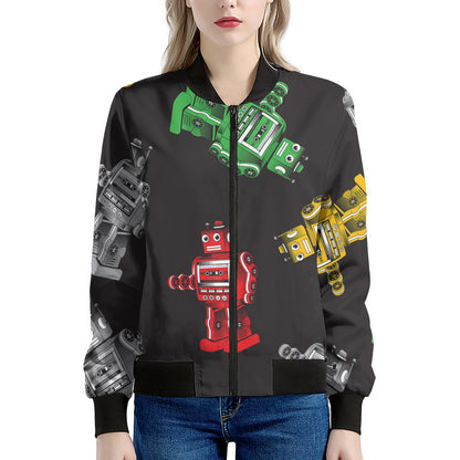 Vintage Robot Pattern Print Women's Bomber Jacket