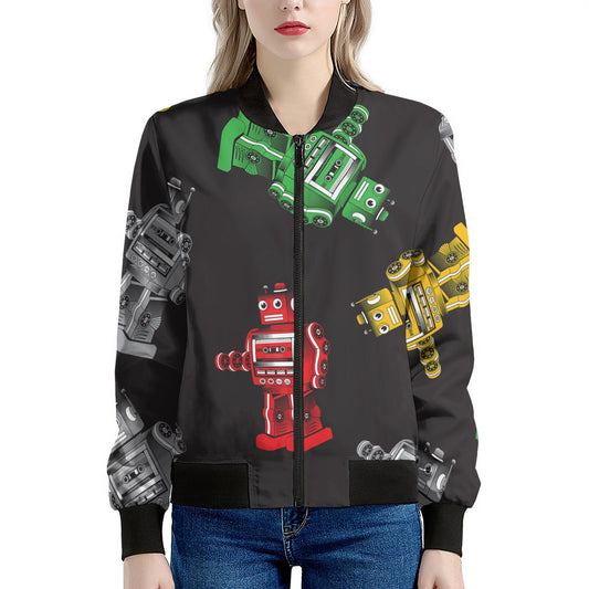 Vintage Robot Pattern Print Women's Bomber Jacket