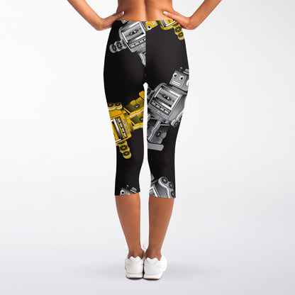 Vintage Robot Pattern Print Women's Capri Leggings