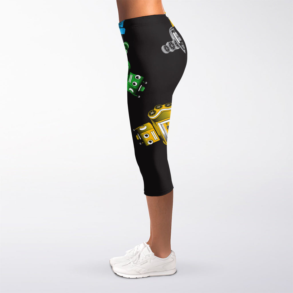 Vintage Robot Pattern Print Women's Capri Leggings