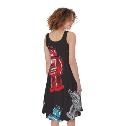 Vintage Robot Pattern Print Women's Sleeveless Dress