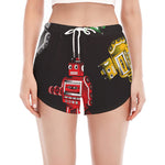 Vintage Robot Pattern Print Women's Split Running Shorts