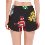 Vintage Robot Pattern Print Women's Split Running Shorts