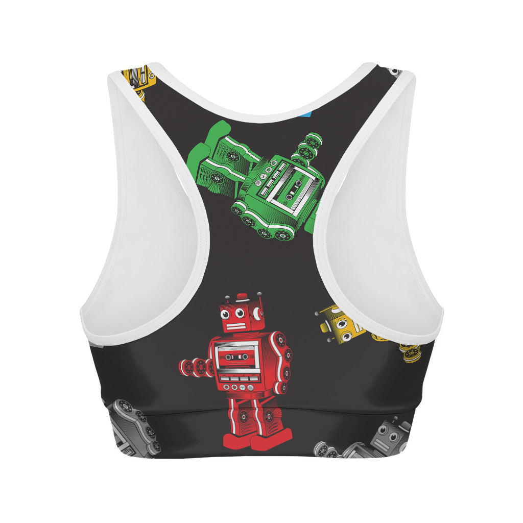 Vintage Robot Pattern Print Women's Sports Bra