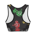 Vintage Robot Pattern Print Women's Sports Bra