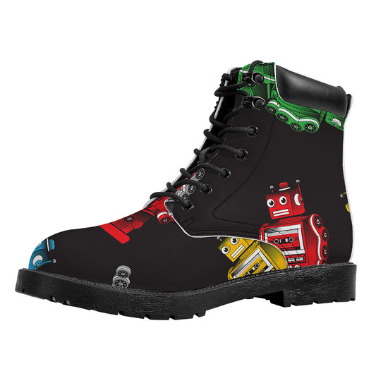 Vintage Robot Pattern Print Work Boots
