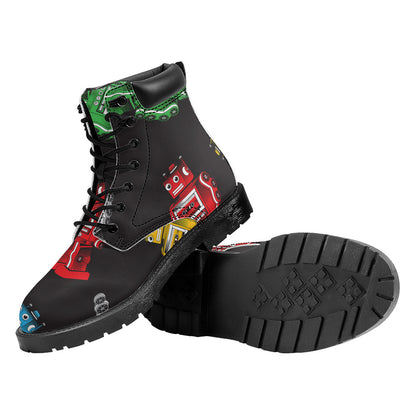 Vintage Robot Pattern Print Work Boots
