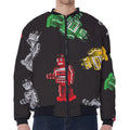 Vintage Robot Pattern Print Zip Sleeve Bomber Jacket