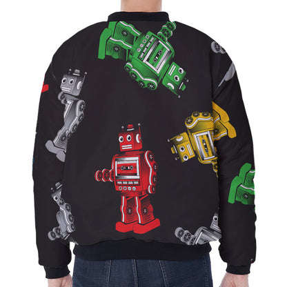 Vintage Robot Pattern Print Zip Sleeve Bomber Jacket