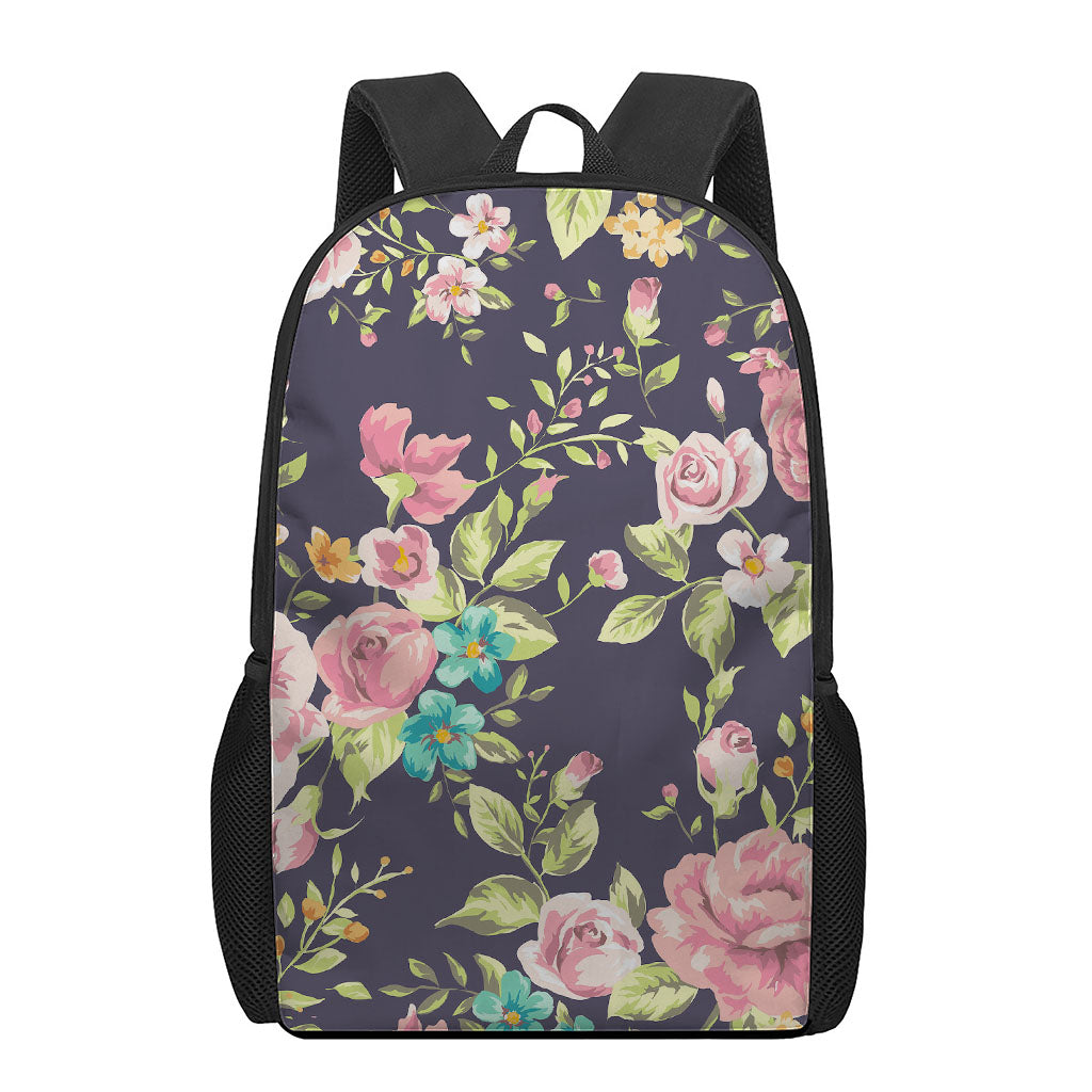 Vintage Rose Floral Flower Pattern Print 17 Inch Backpack