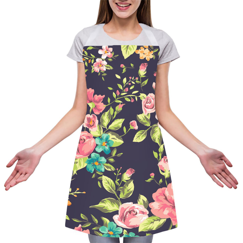 Vintage Rose Floral Flower Pattern Print Adjustable Apron