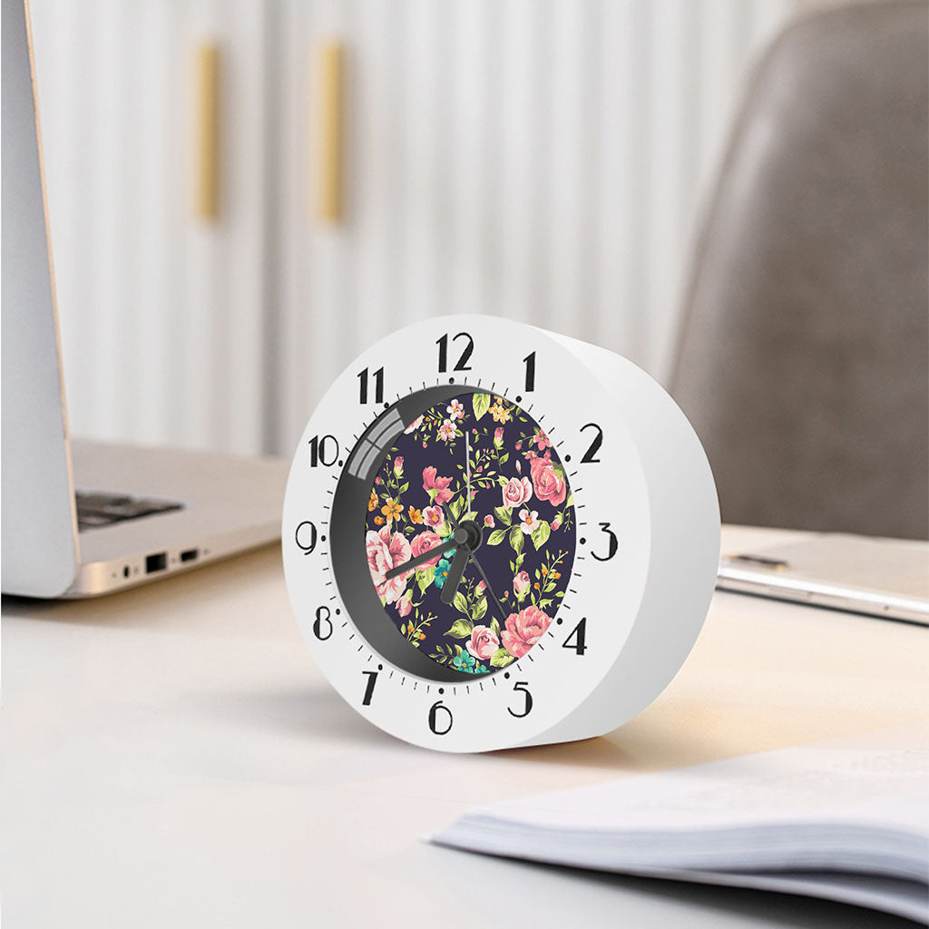 Vintage Rose Floral Flower Pattern Print Alarm Clock