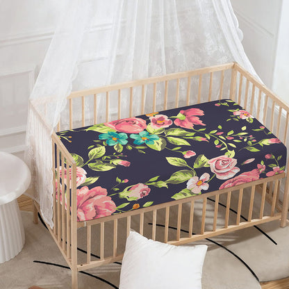 Vintage Rose Floral Flower Pattern Print Baby Crib Sheet
