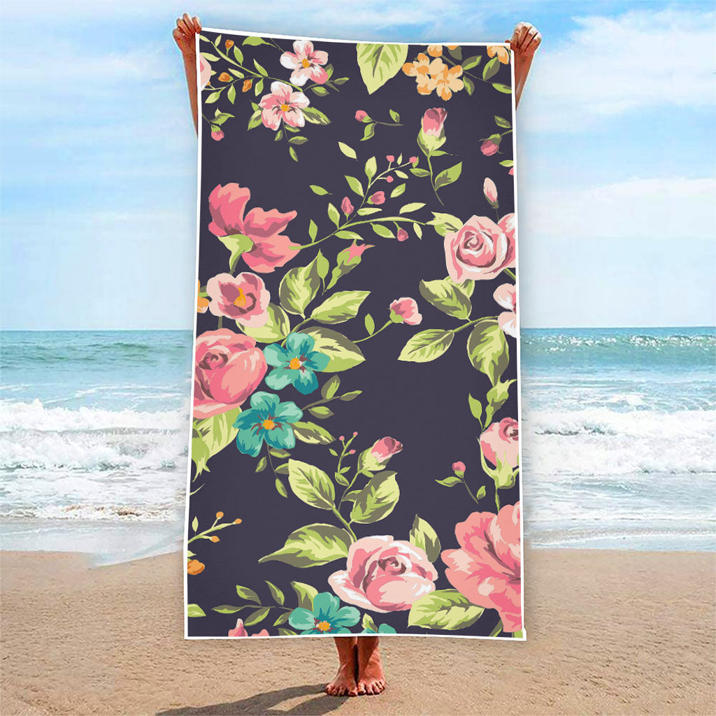 Vintage Rose Floral Flower Pattern Print Beach Towel
