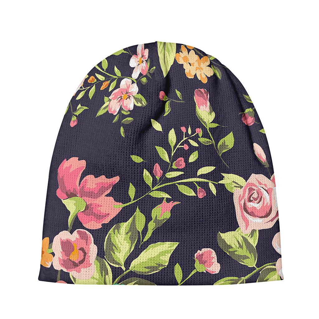 Vintage Rose Floral Flower Pattern Print Beanie