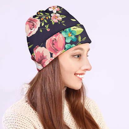 Vintage Rose Floral Flower Pattern Print Beanie