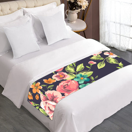 Vintage Rose Floral Flower Pattern Print Bed Runner