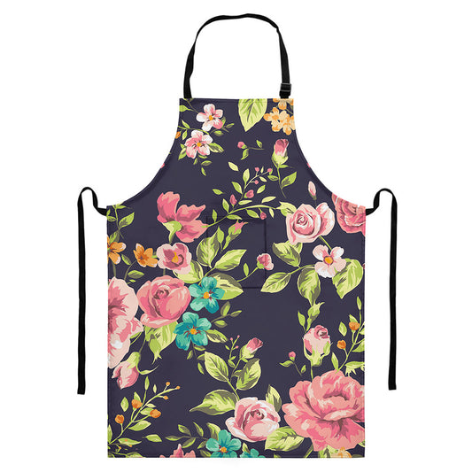 Vintage Rose Floral Flower Pattern Print Bib Apron With Pocket