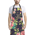 Vintage Rose Floral Flower Pattern Print Bib Apron With Pocket