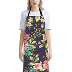 Vintage Rose Floral Flower Pattern Print Bib Apron With Pocket