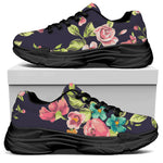 Vintage Rose Floral Flower Pattern Print Black Chunky Shoes