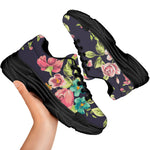 Vintage Rose Floral Flower Pattern Print Black Chunky Shoes