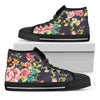 Vintage Rose Floral Flower Pattern Print Black High Top Sneakers