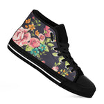Vintage Rose Floral Flower Pattern Print Black High Top Sneakers